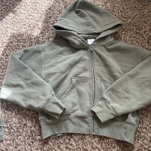 Aritzia Cropped Olive Green Zip-Up Hoodie